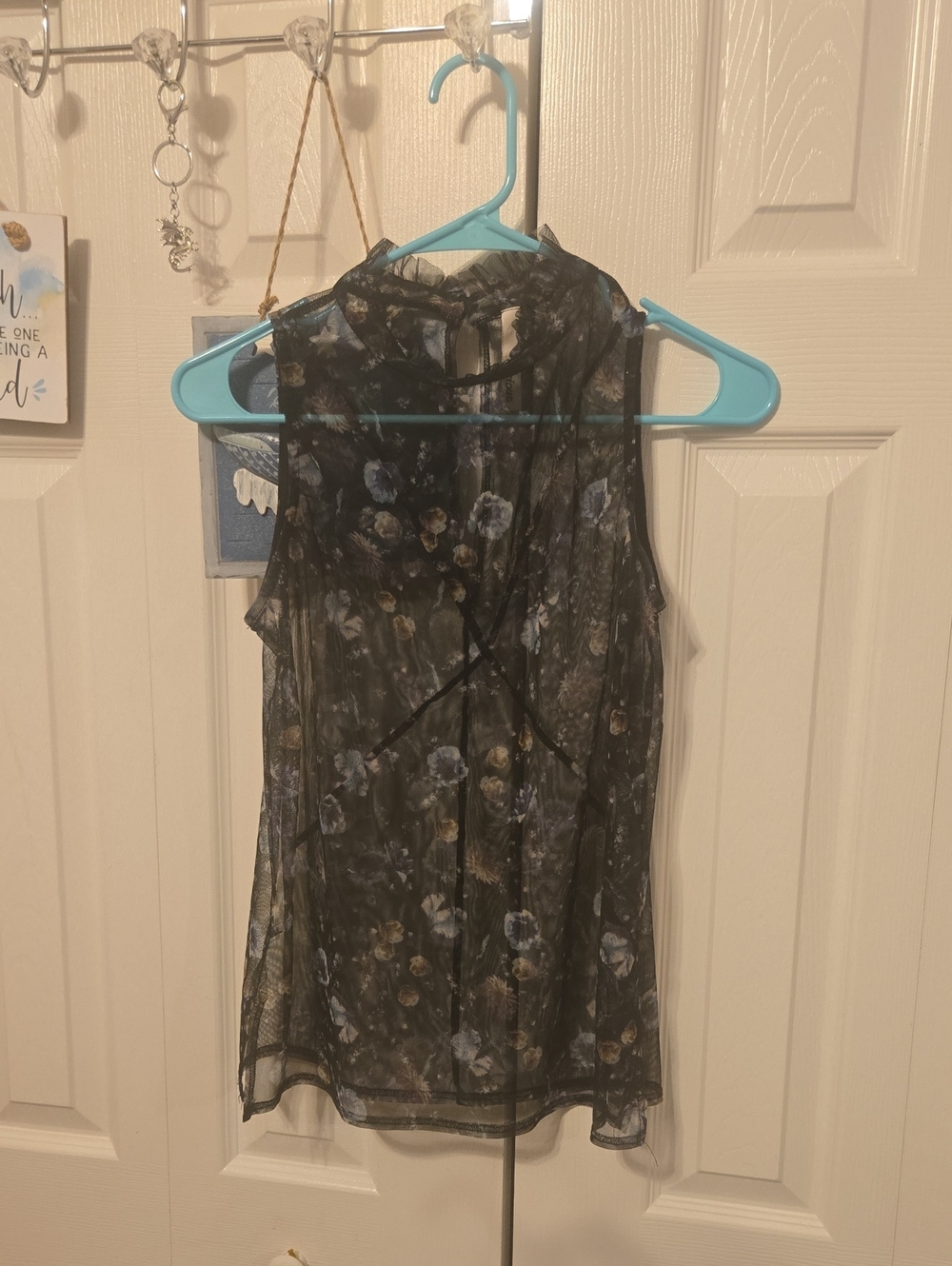 Sheer Black Floral Mock-Neck Camisole